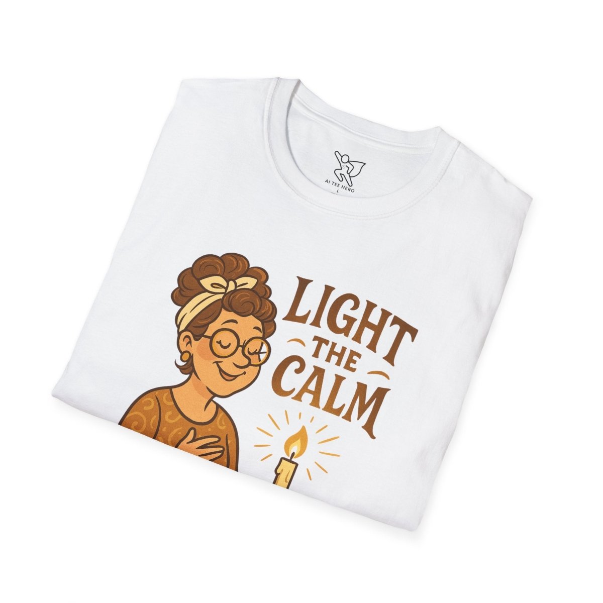 "Light the Calm" Unisex Softstyle Tee, Wellness Apparel, Cozy Gift, Self - Care Shirt, Mindfulness Clothing, Hopeful Message Tee - MINDSet Collection - AI Tee Hero