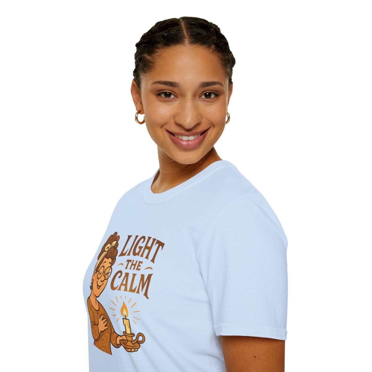 "Light the Calm" Unisex Softstyle Tee, Wellness Apparel, Cozy Gift, Self - Care Shirt, Mindfulness Clothing, Hopeful Message Tee - MINDSet Collection - AI Tee Hero