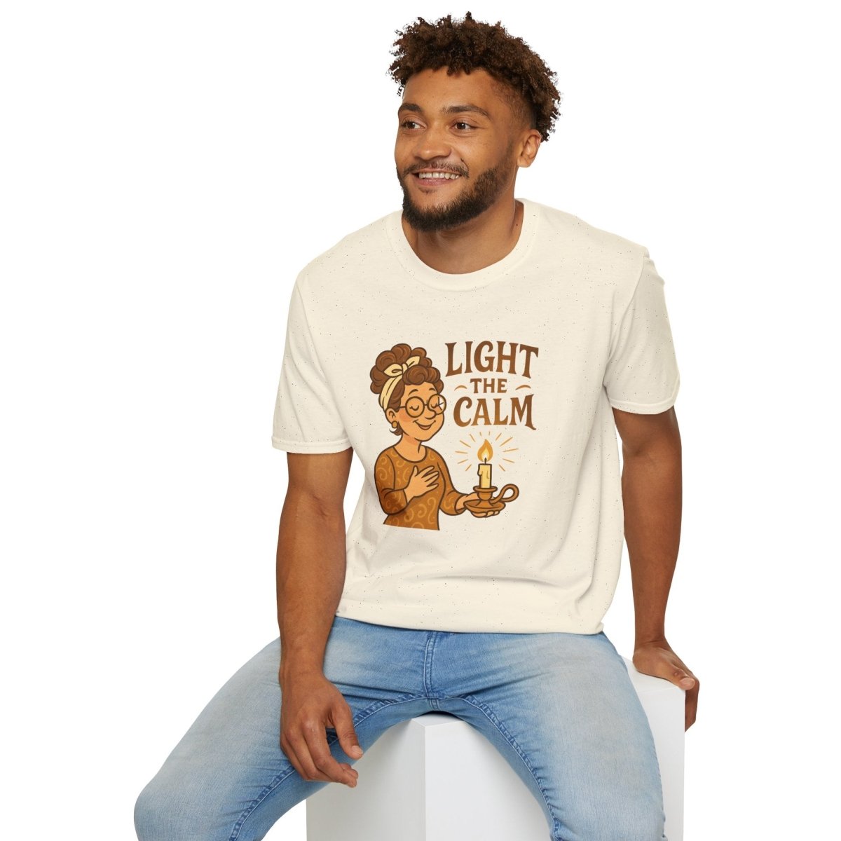 "Light the Calm" Unisex Softstyle Tee, Wellness Apparel, Cozy Gift, Self - Care Shirt, Mindfulness Clothing, Hopeful Message Tee - MINDSet Collection - AI Tee Hero