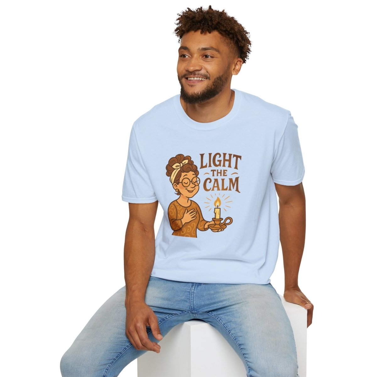 "Light the Calm" Unisex Softstyle Tee, Wellness Apparel, Cozy Gift, Self - Care Shirt, Mindfulness Clothing, Hopeful Message Tee - MINDSet Collection - AI Tee Hero