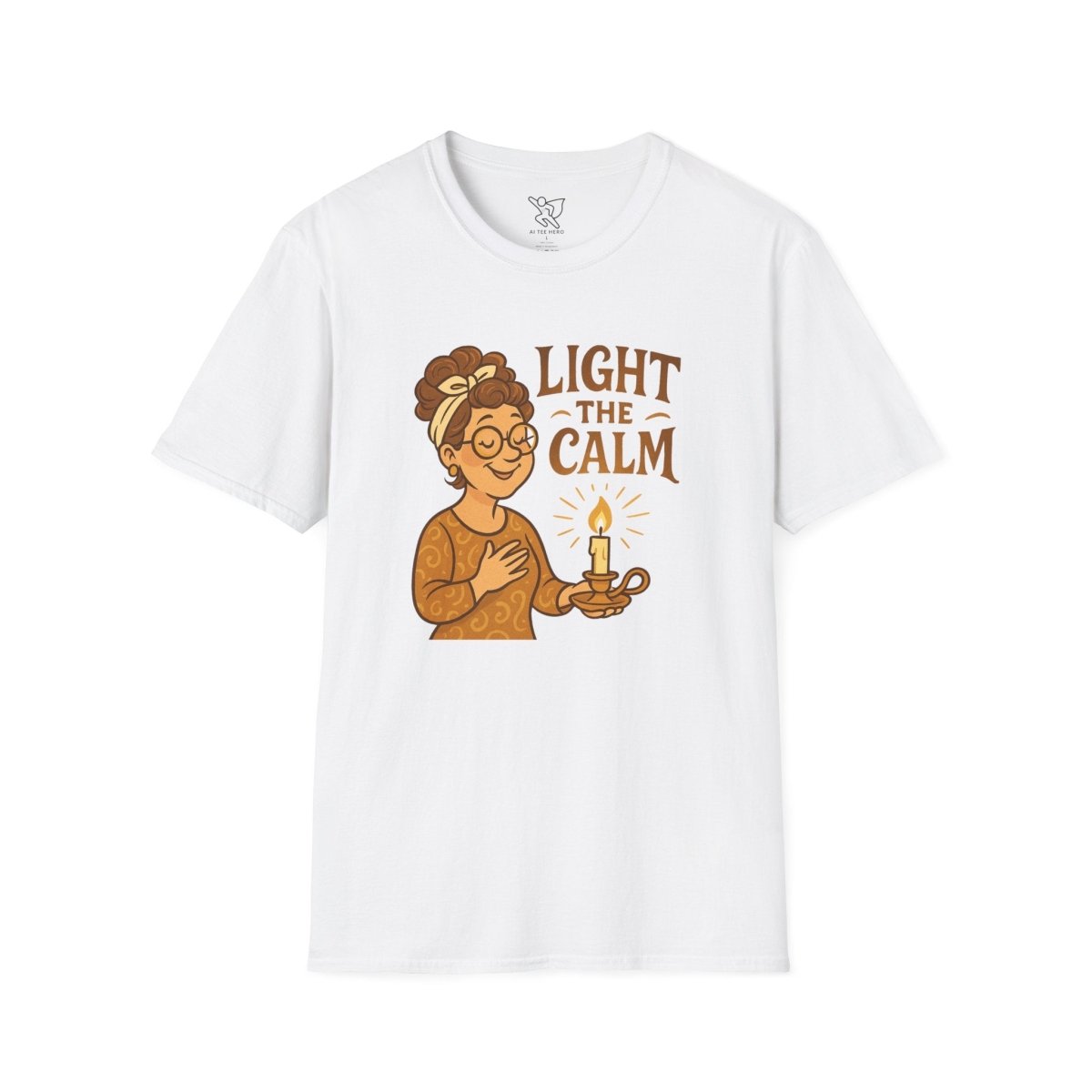 "Light the Calm" Unisex Softstyle Tee, Wellness Apparel, Cozy Gift, Self - Care Shirt, Mindfulness Clothing, Hopeful Message Tee - MINDSet Collection - AI Tee Hero