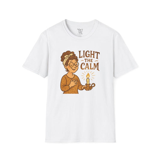 "Light the Calm" Unisex Softstyle Tee, Wellness Apparel, Cozy Gift, Self - Care Shirt, Mindfulness Clothing, Hopeful Message Tee - MINDSet Collection - AI Tee Hero