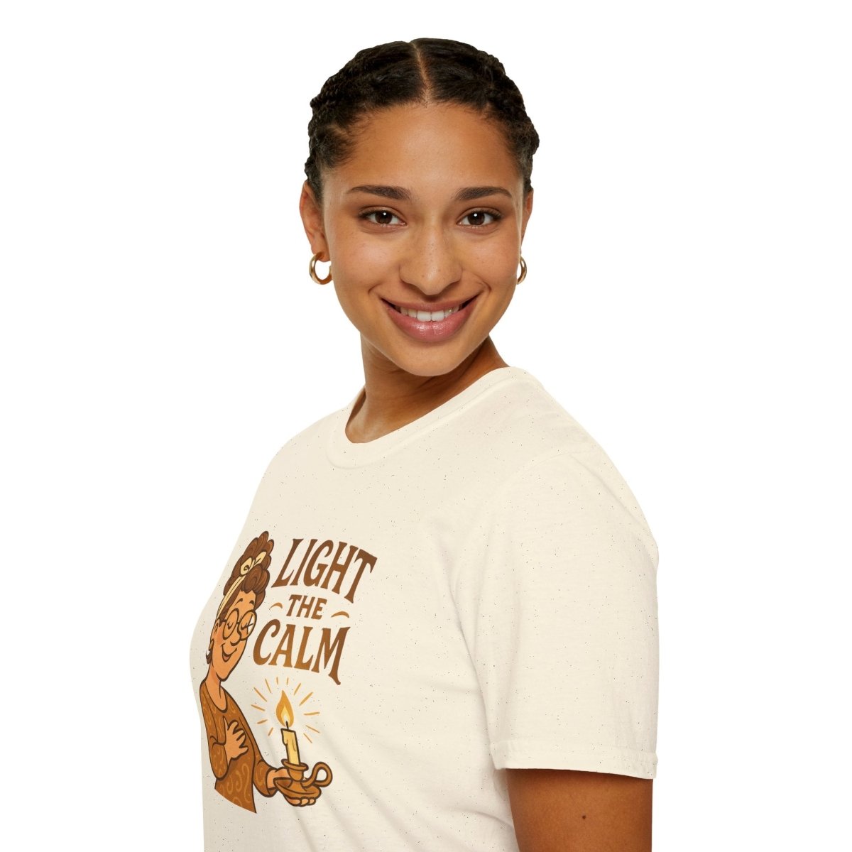 "Light the Calm" Unisex Softstyle Tee, Wellness Apparel, Cozy Gift, Self - Care Shirt, Mindfulness Clothing, Hopeful Message Tee - MINDSet Collection - AI Tee Hero