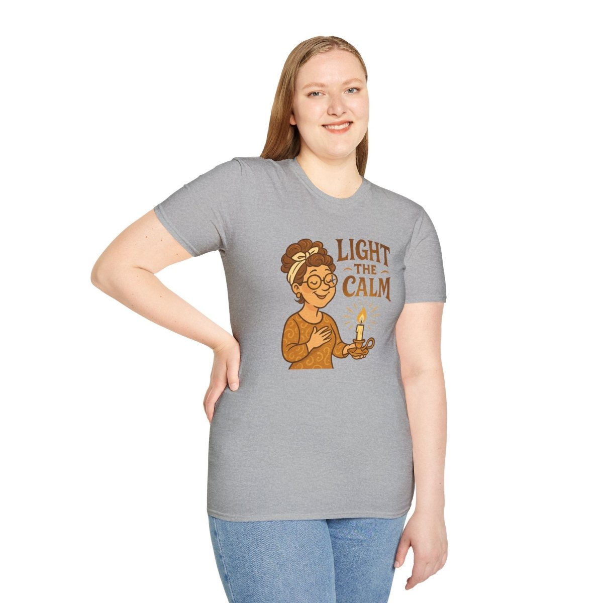 "Light the Calm" Unisex Softstyle Tee, Wellness Apparel, Cozy Gift, Self - Care Shirt, Mindfulness Clothing, Hopeful Message Tee - MINDSet Collection - AI Tee Hero