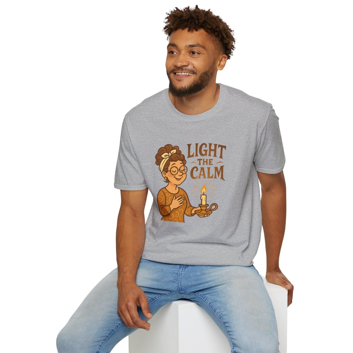 "Light the Calm" Unisex Softstyle Tee, Wellness Apparel, Cozy Gift, Self - Care Shirt, Mindfulness Clothing, Hopeful Message Tee - MINDSet Collection - AI Tee Hero