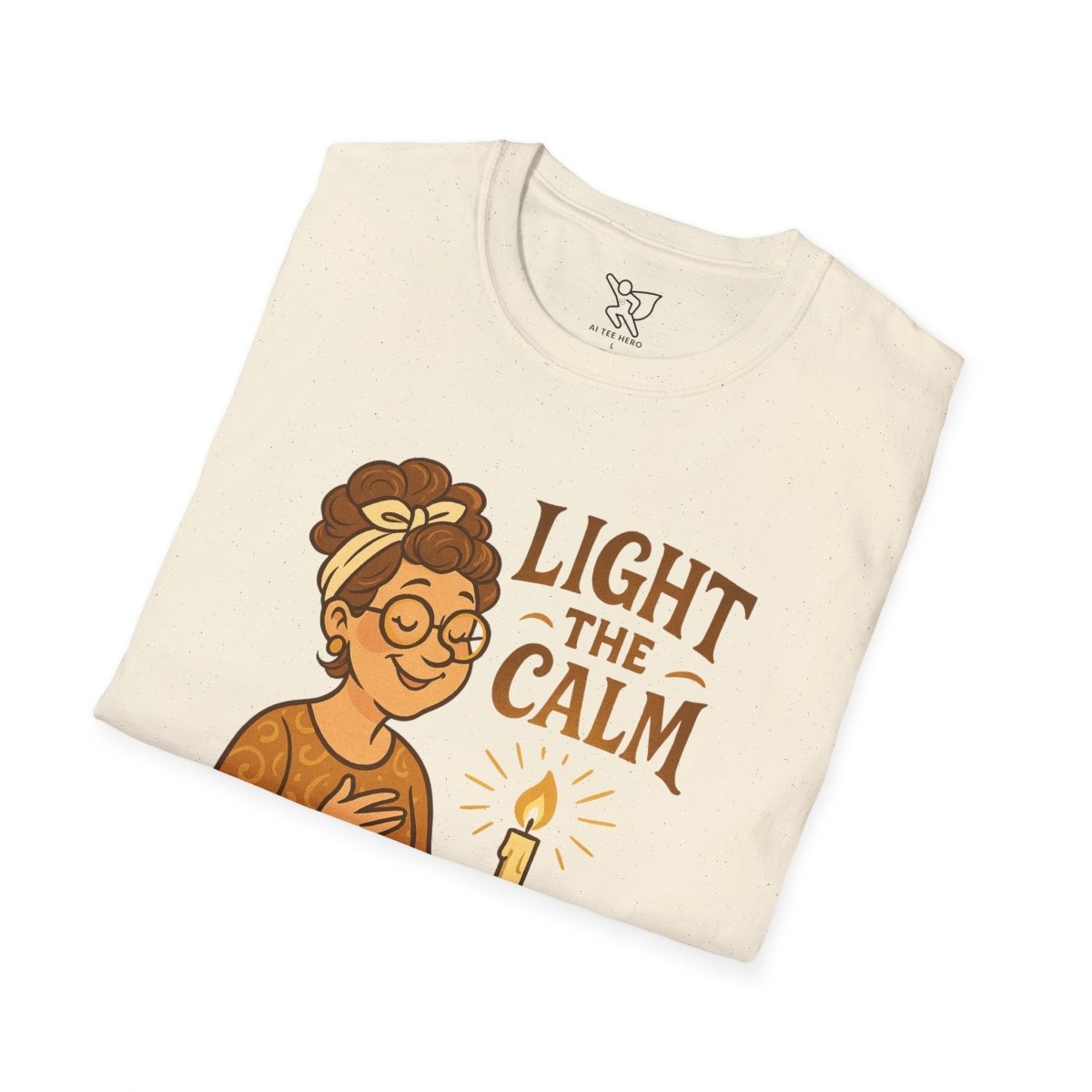 "Light the Calm" Unisex Softstyle Tee, Wellness Apparel, Cozy Gift, Self - Care Shirt, Mindfulness Clothing, Hopeful Message Tee - MINDSet Collection - AI Tee Hero