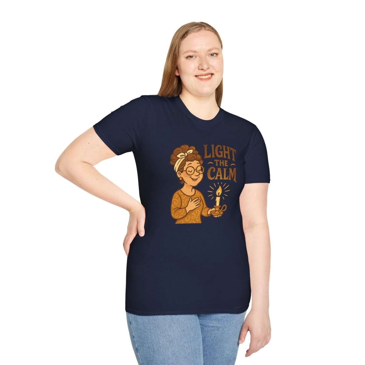 "Light the Calm" Unisex Softstyle Tee, Wellness Apparel, Cozy Gift, Self - Care Shirt, Mindfulness Clothing, Hopeful Message Tee - MINDSet Collection - AI Tee Hero