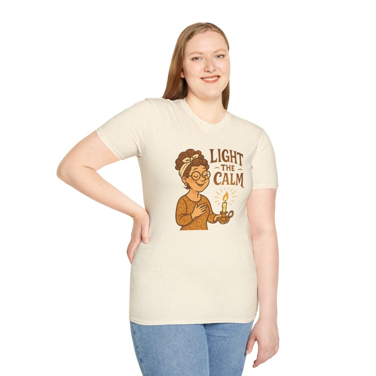 "Light the Calm" Unisex Softstyle Tee, Wellness Apparel, Cozy Gift, Self - Care Shirt, Mindfulness Clothing, Hopeful Message Tee - MINDSet Collection - AI Tee Hero