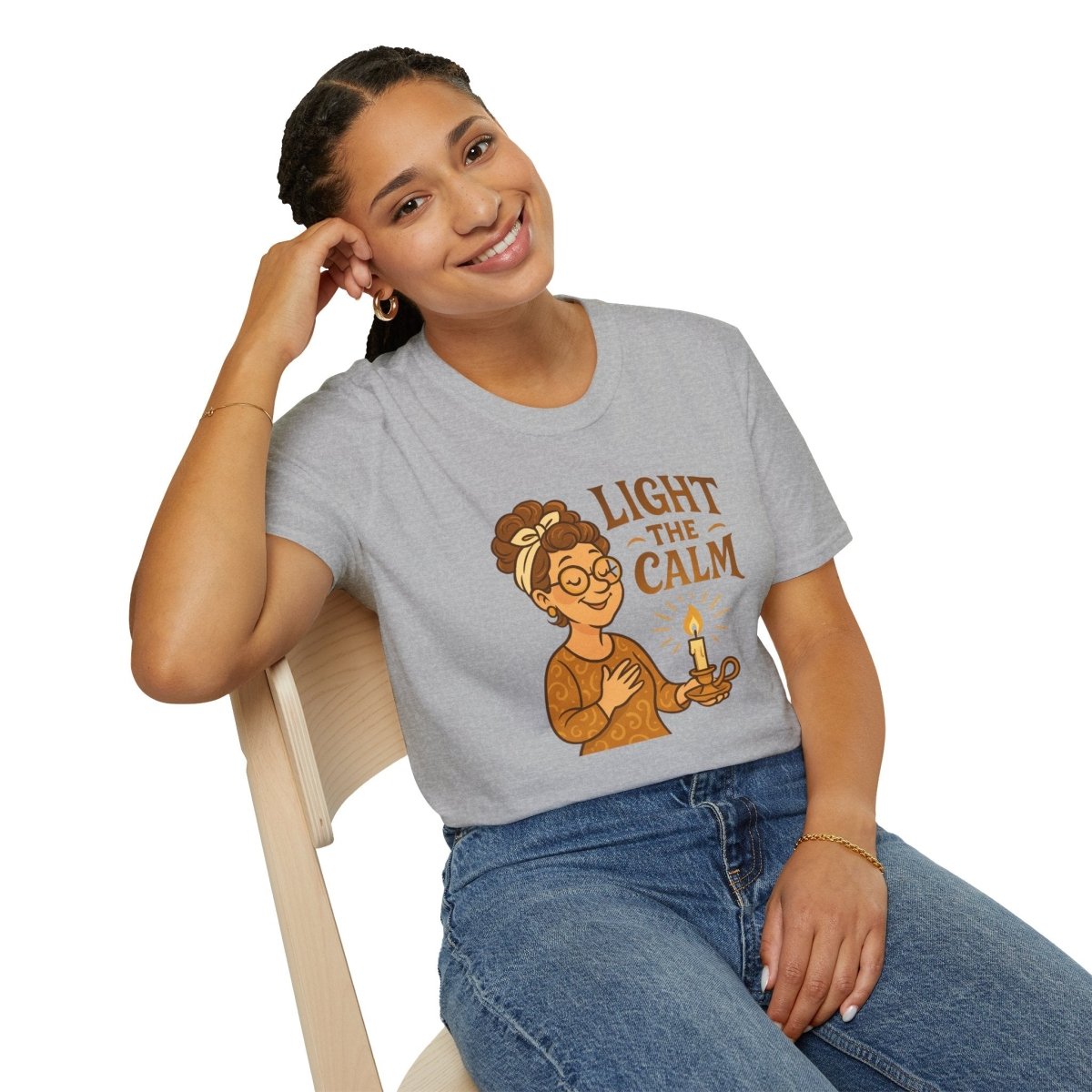 "Light the Calm" Unisex Softstyle Tee, Wellness Apparel, Cozy Gift, Self - Care Shirt, Mindfulness Clothing, Hopeful Message Tee - MINDSet Collection - AI Tee Hero