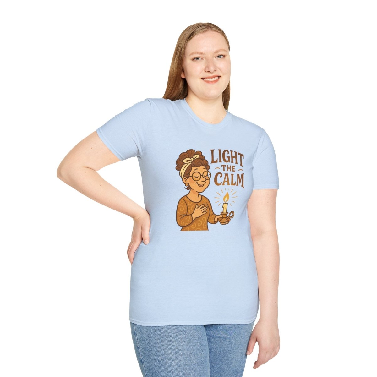 "Light the Calm" Unisex Softstyle Tee, Wellness Apparel, Cozy Gift, Self - Care Shirt, Mindfulness Clothing, Hopeful Message Tee - MINDSet Collection - AI Tee Hero
