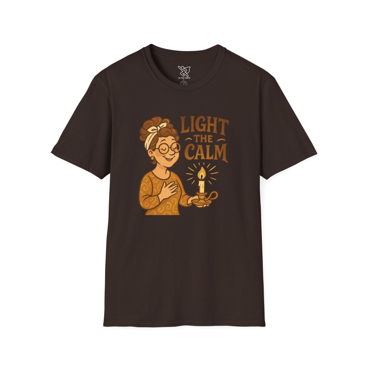 "Light the Calm" Unisex Softstyle Tee, Wellness Apparel, Cozy Gift, Self - Care Shirt, Mindfulness Clothing, Hopeful Message Tee - MINDSet Collection - AI Tee Hero