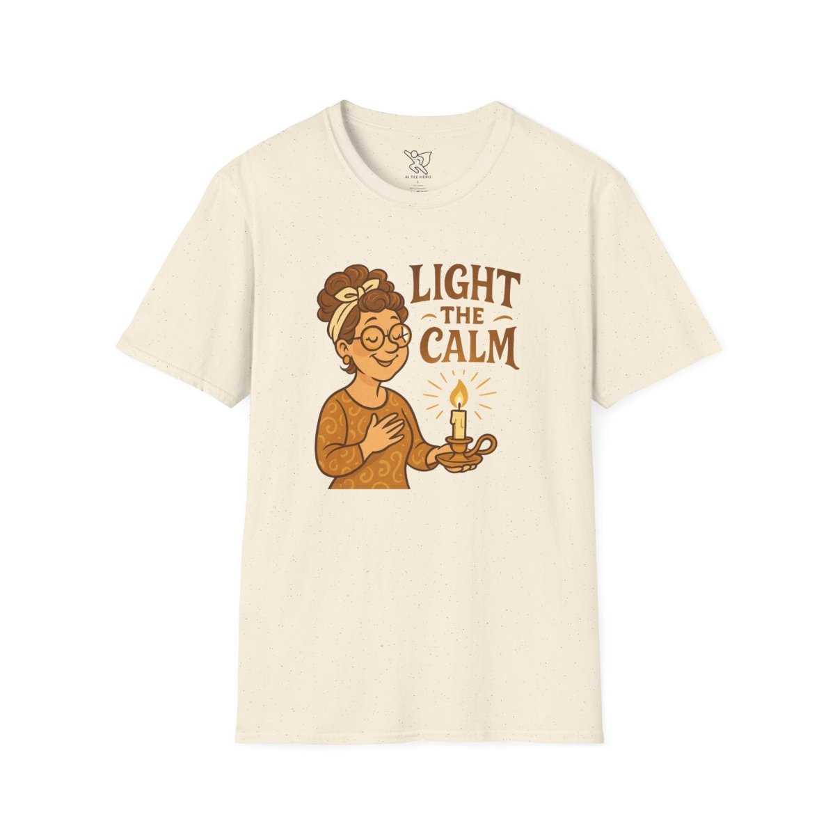 "Light the Calm" Unisex Softstyle Tee, Wellness Apparel, Cozy Gift, Self - Care Shirt, Mindfulness Clothing, Hopeful Message Tee - MINDSet Collection - AI Tee Hero