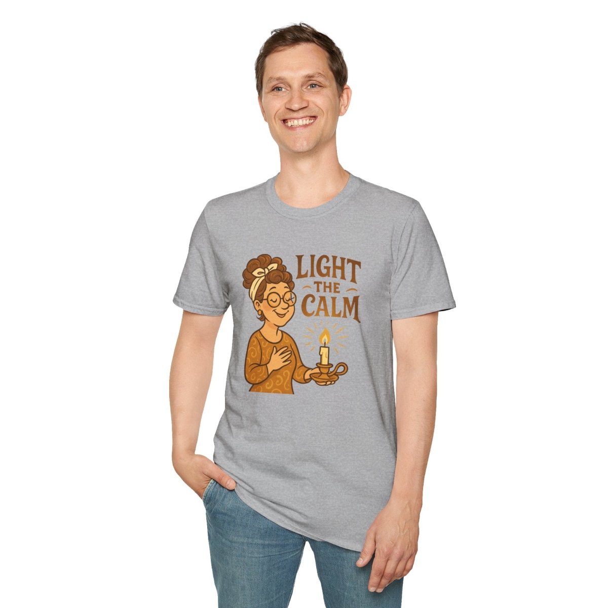 "Light the Calm" Unisex Softstyle Tee, Wellness Apparel, Cozy Gift, Self - Care Shirt, Mindfulness Clothing, Hopeful Message Tee - MINDSet Collection - AI Tee Hero