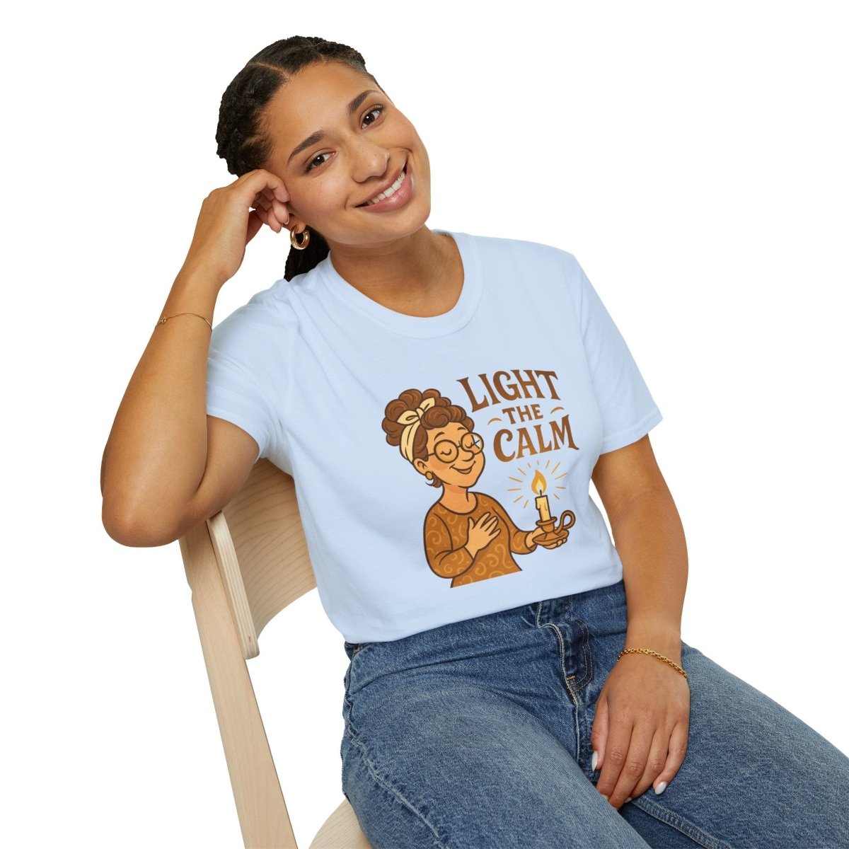 "Light the Calm" Unisex Softstyle Tee, Wellness Apparel, Cozy Gift, Self - Care Shirt, Mindfulness Clothing, Hopeful Message Tee - MINDSet Collection - AI Tee Hero