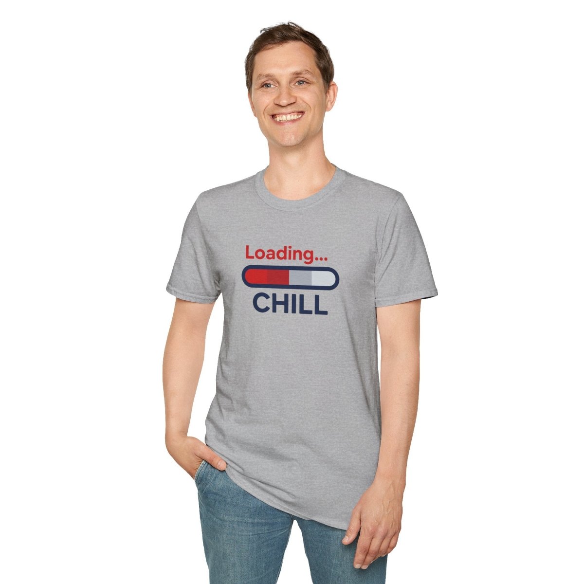 "Loading... Chill" Unisex Softstyle T-Shirt, Relaxed Fit Tee, Gift for Him/Her, Casual Wear, Chill Vibe Shirt, Summer Essentials, Lounge Apparel CW - 1 Blue - AI Tee Hero
