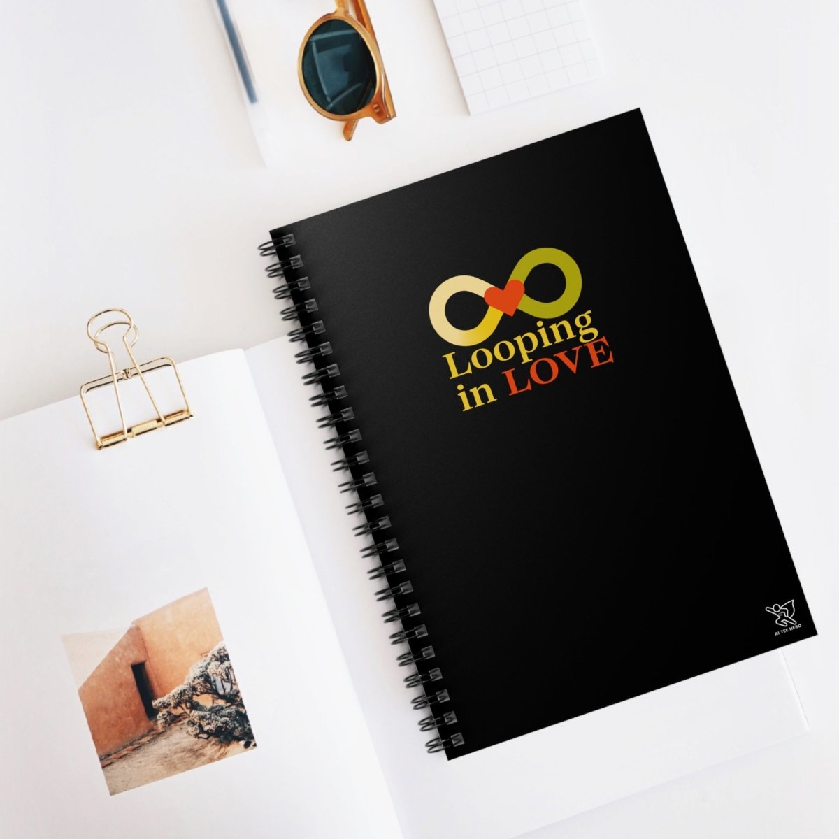 "Looping in Love" Design, Digital Era Spiral Notebook - Ruled Line Journal, Journaling, Gift for Engagement - AI Tee Hero
