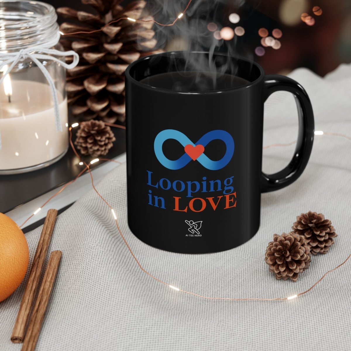 "Looping in Love" Digital Era Mug, Cute Gift for Partner, Sweetheart Coffee Cup, Valentine’s Day Present, Anniversary Mug - AI Tee Hero