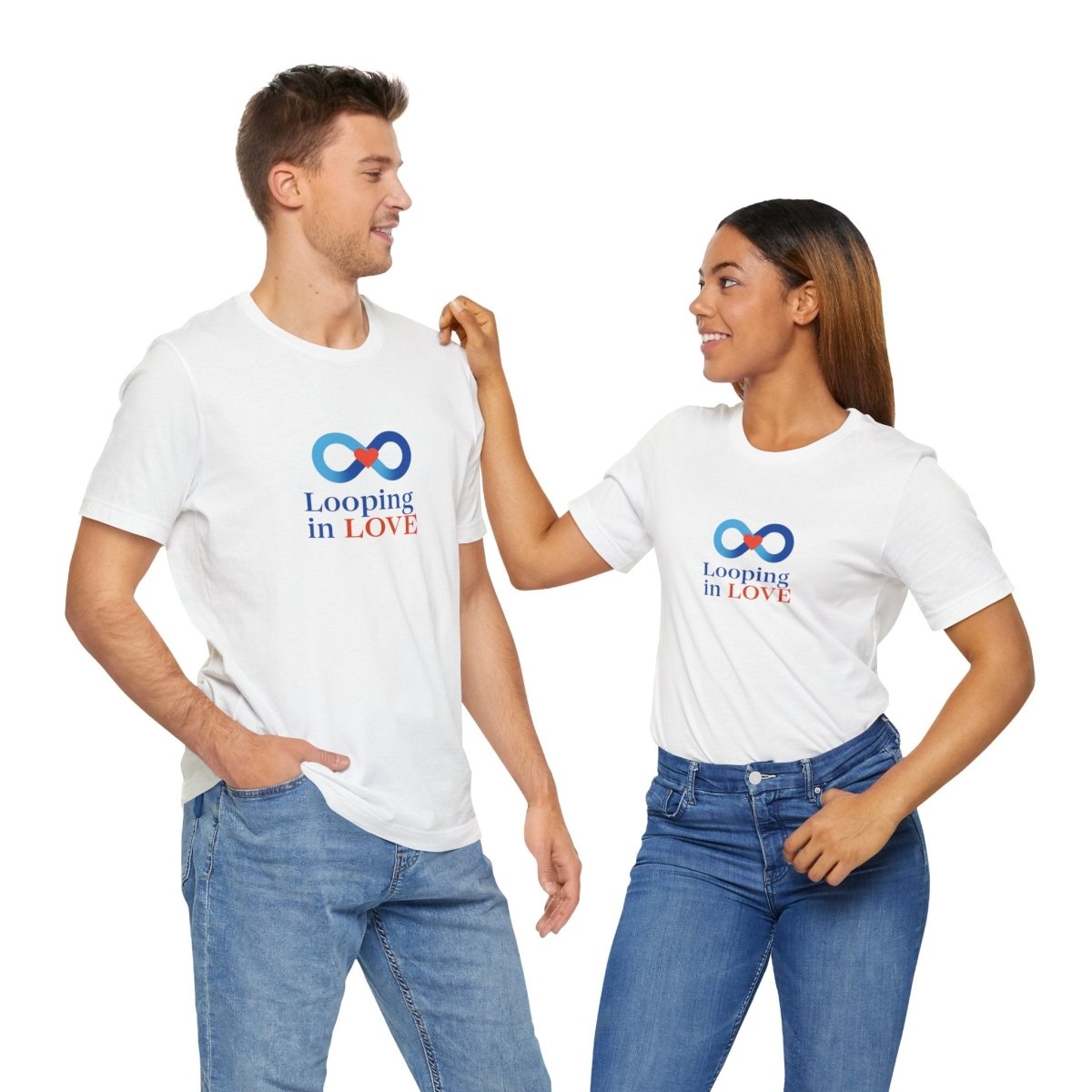 "Looping in LOVE" Unisex Tee | Perfect Gift for Couples, Valentine's Day, Anniversary, Casual Wear, Love Theme CW - 1 Blue - AI Tee Hero