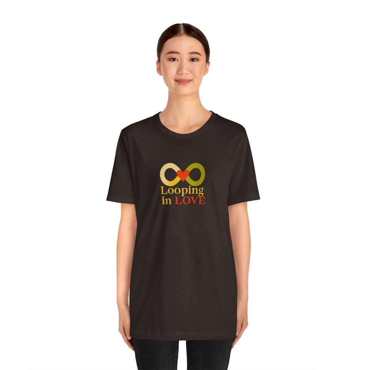 "Looping in LOVE" Unisex Tee | Perfect Gift for Couples, Valentine's Day, Anniversary, Casual Wear, Love Theme CW - 1 Yellow Orange - AI Tee Hero