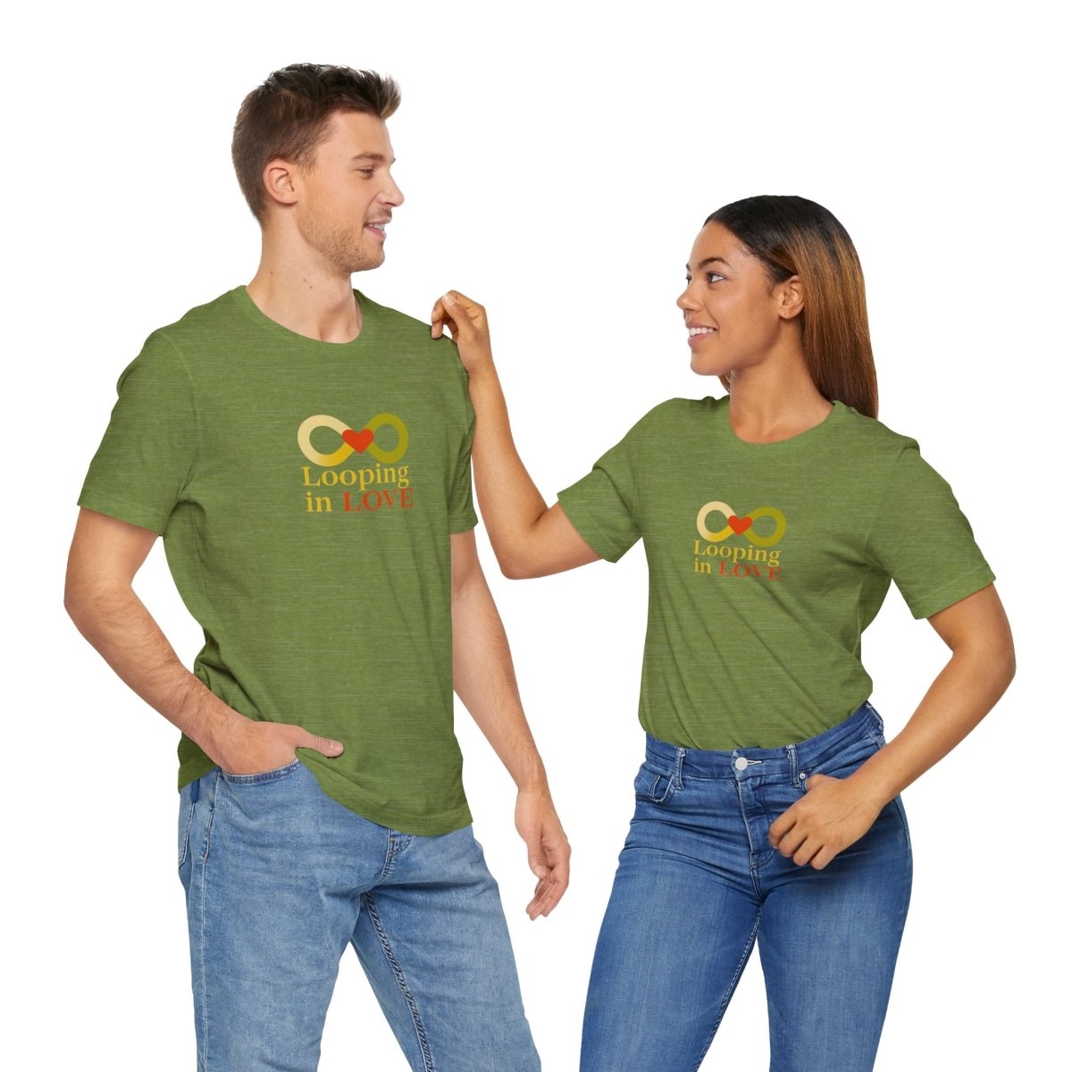 "Looping in LOVE" Unisex Tee | Perfect Gift for Couples, Valentine's Day, Anniversary, Casual Wear, Love Theme CW - 1 Yellow Orange - AI Tee Hero