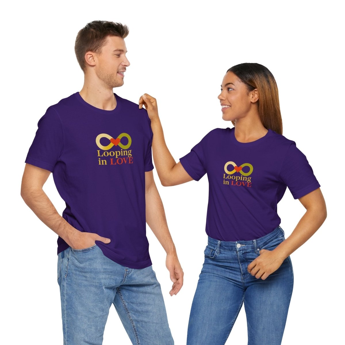 "Looping in LOVE" Unisex Tee | Perfect Gift for Couples, Valentine's Day, Anniversary, Casual Wear, Love Theme CW - 1 Yellow Orange - AI Tee Hero