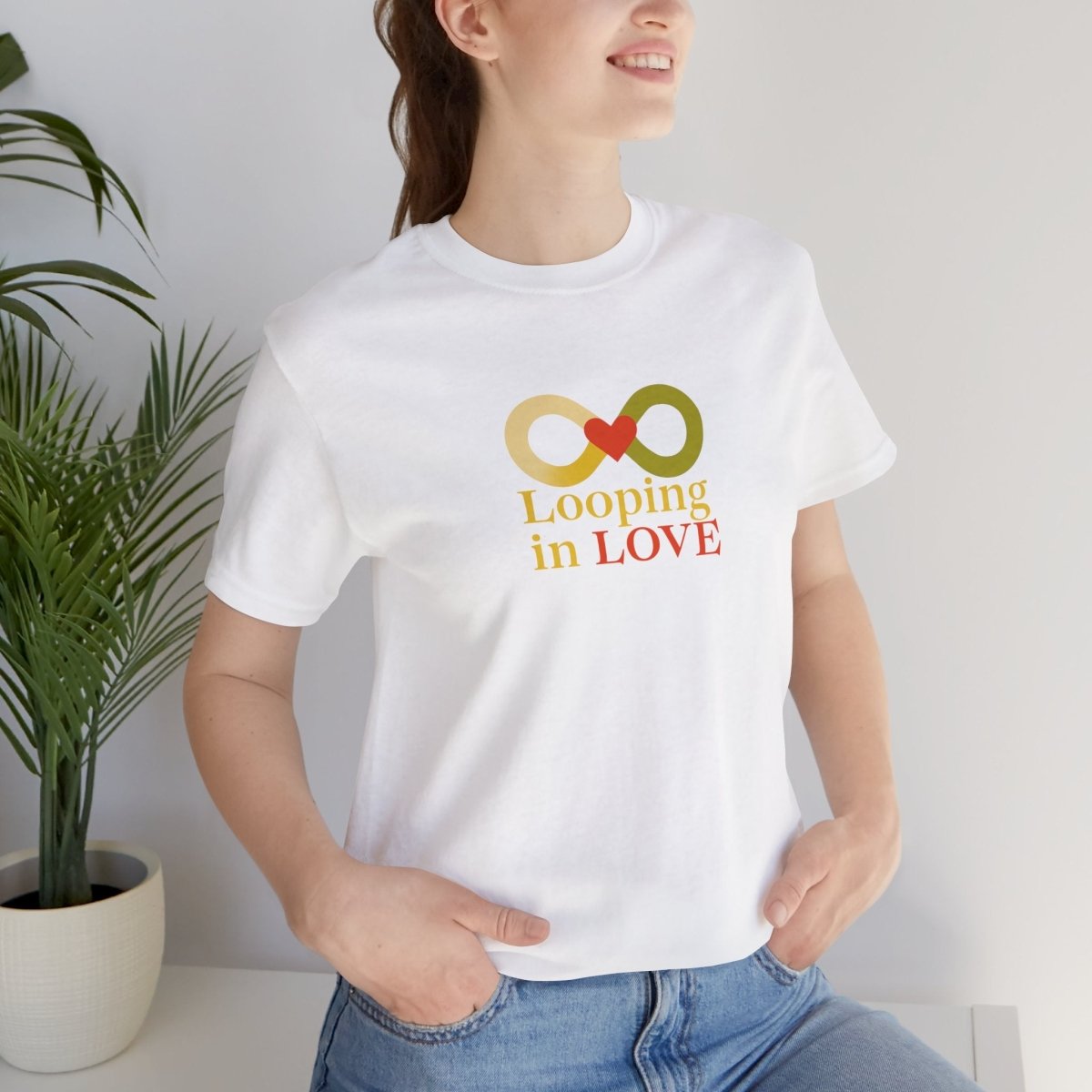 "Looping in LOVE" Unisex Tee | Perfect Gift for Couples, Valentine's Day, Anniversary, Casual Wear, Love Theme CW - 1 Yellow Orange - AI Tee Hero