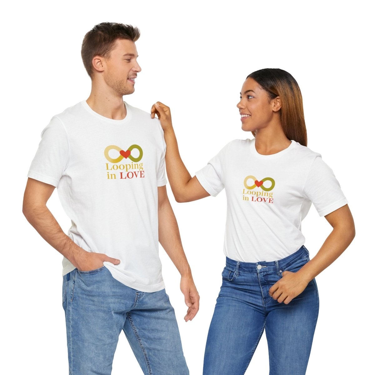 "Looping in LOVE" Unisex Tee | Perfect Gift for Couples, Valentine's Day, Anniversary, Casual Wear, Love Theme CW - 1 Yellow Orange - AI Tee Hero