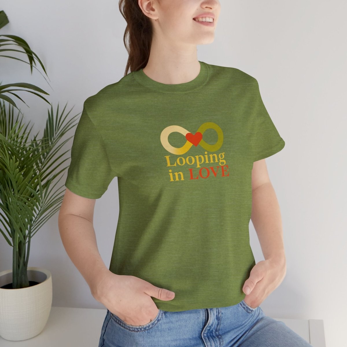 "Looping in LOVE" Unisex Tee | Perfect Gift for Couples, Valentine's Day, Anniversary, Casual Wear, Love Theme CW - 1 Yellow Orange - AI Tee Hero