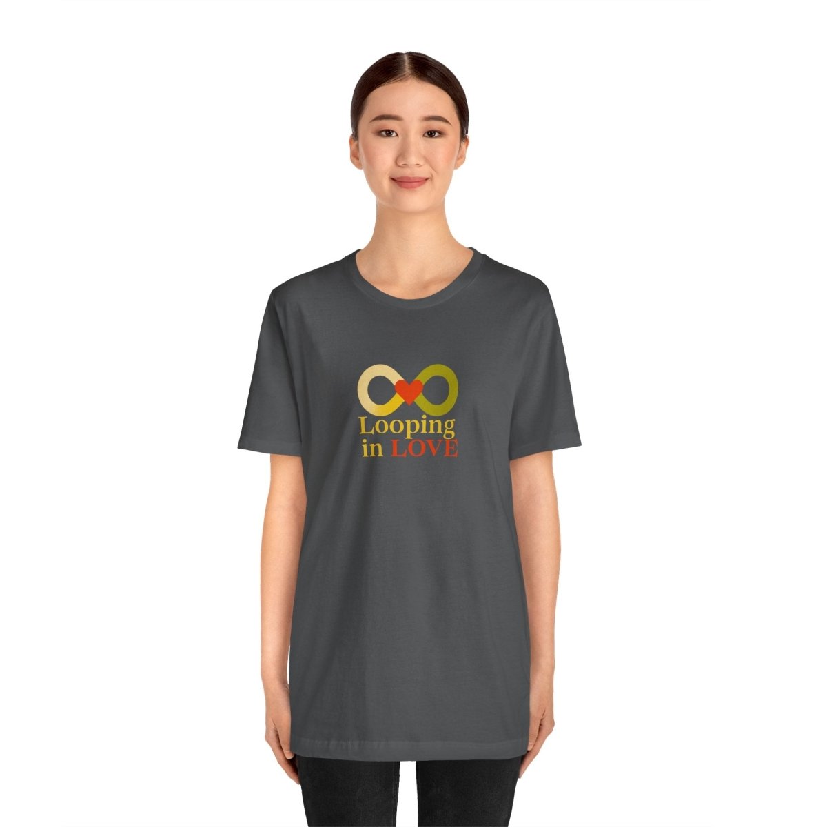 "Looping in LOVE" Unisex Tee | Perfect Gift for Couples, Valentine's Day, Anniversary, Casual Wear, Love Theme CW - 1 Yellow Orange - AI Tee Hero