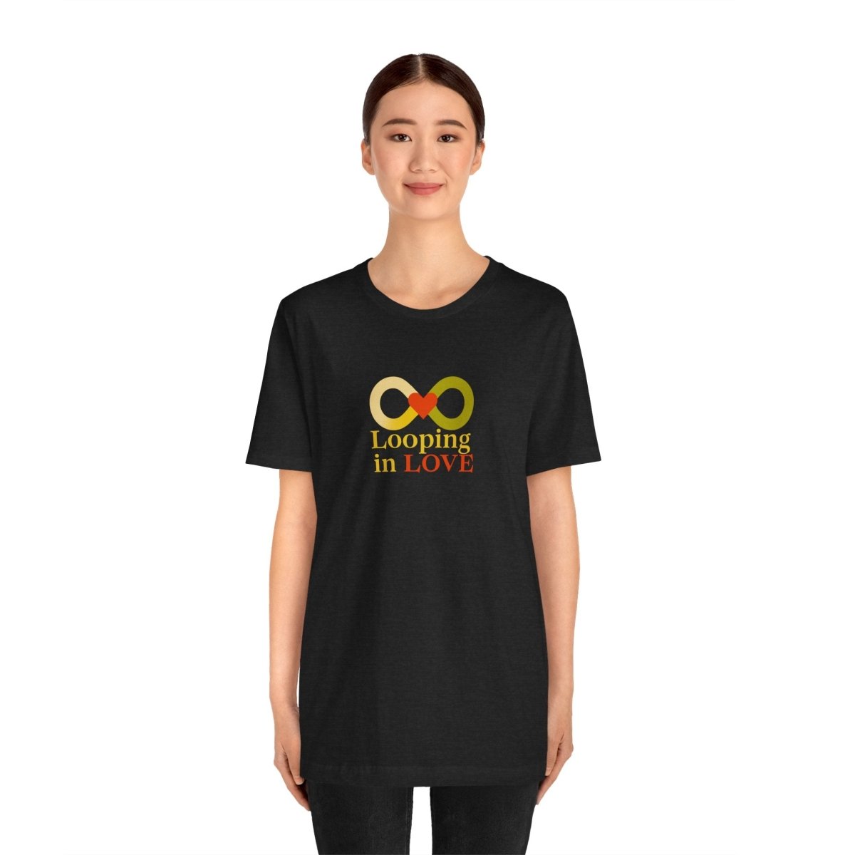 "Looping in LOVE" Unisex Tee | Perfect Gift for Couples, Valentine's Day, Anniversary, Casual Wear, Love Theme CW - 1 Yellow Orange - AI Tee Hero