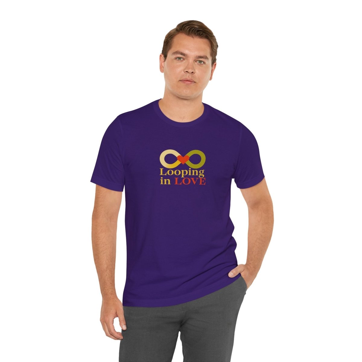 "Looping in LOVE" Unisex Tee | Perfect Gift for Couples, Valentine's Day, Anniversary, Casual Wear, Love Theme CW - 1 Yellow Orange - AI Tee Hero