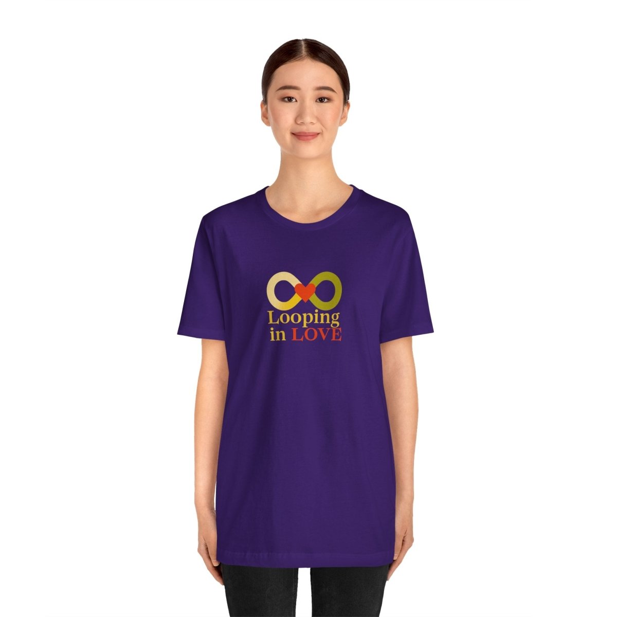 "Looping in LOVE" Unisex Tee | Perfect Gift for Couples, Valentine's Day, Anniversary, Casual Wear, Love Theme CW - 1 Yellow Orange - AI Tee Hero