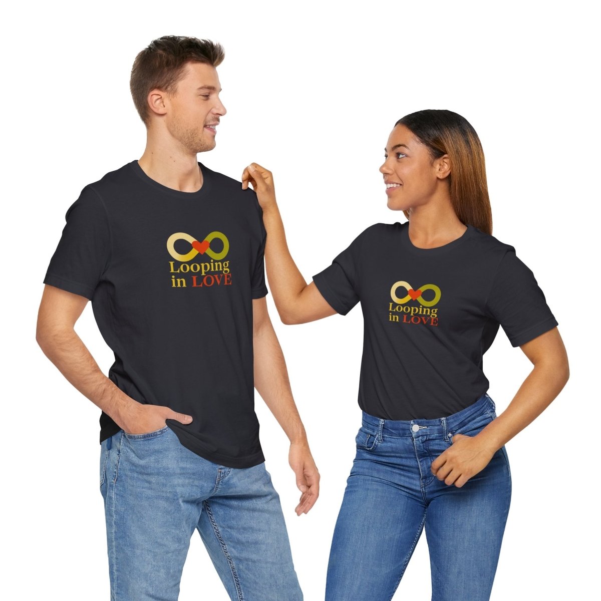 "Looping in LOVE" Unisex Tee | Perfect Gift for Couples, Valentine's Day, Anniversary, Casual Wear, Love Theme CW - 1 Yellow Orange - AI Tee Hero
