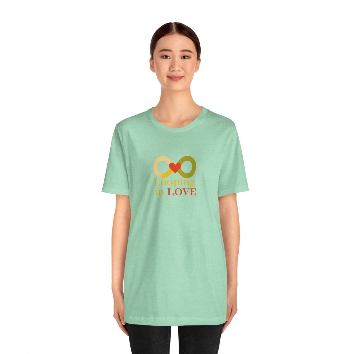 "Looping in LOVE" Unisex Tee | Perfect Gift for Couples, Valentine's Day, Anniversary, Casual Wear, Love Theme CW - 1 Yellow Orange - AI Tee Hero