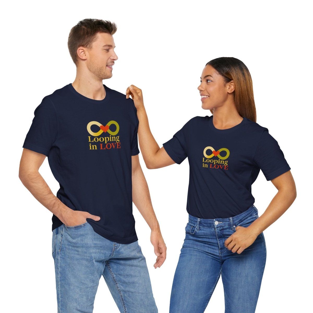 "Looping in LOVE" Unisex Tee | Perfect Gift for Couples, Valentine's Day, Anniversary, Casual Wear, Love Theme CW - 1 Yellow Orange - AI Tee Hero