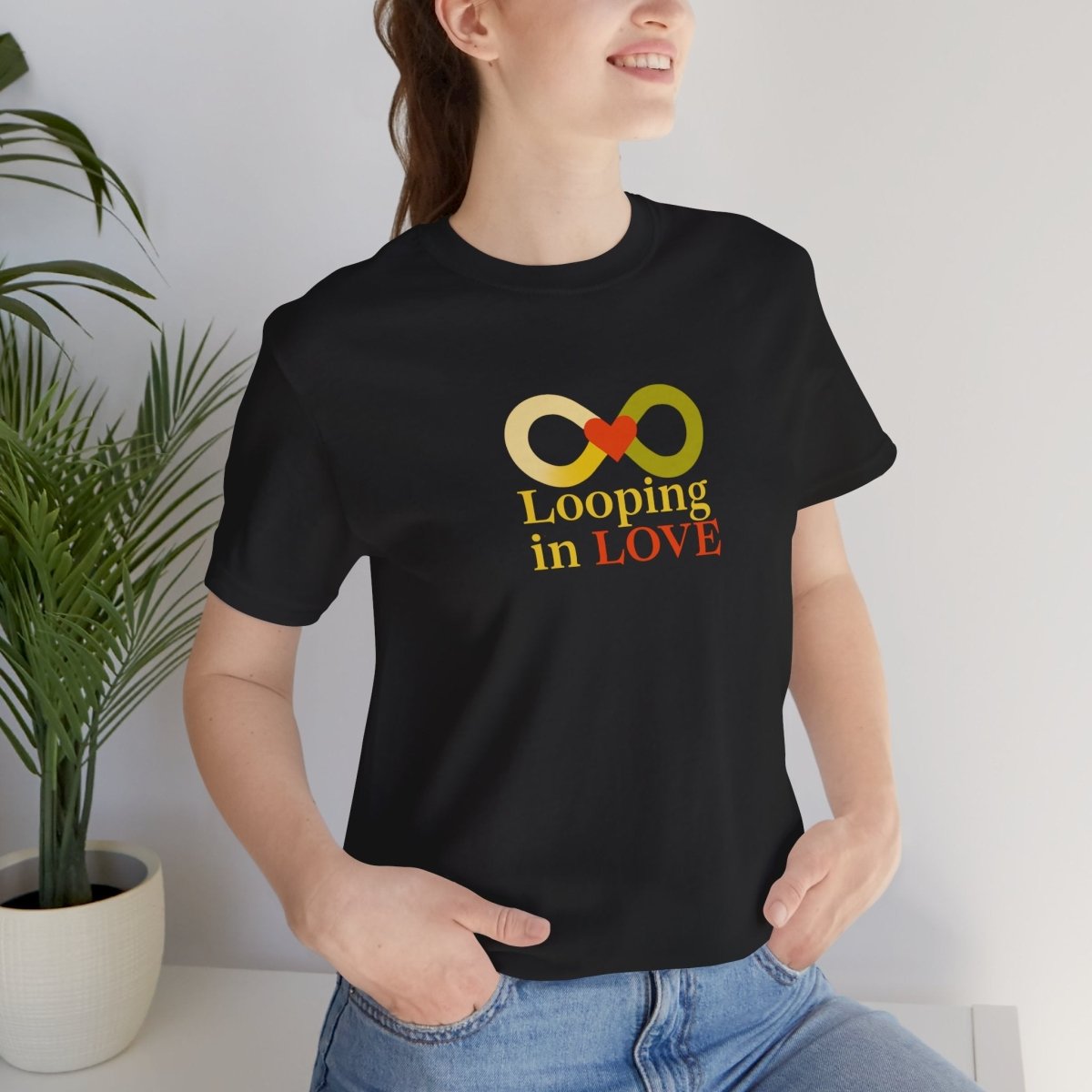 "Looping in LOVE" Unisex Tee | Perfect Gift for Couples, Valentine's Day, Anniversary, Casual Wear, Love Theme CW - 1 Yellow Orange - AI Tee Hero