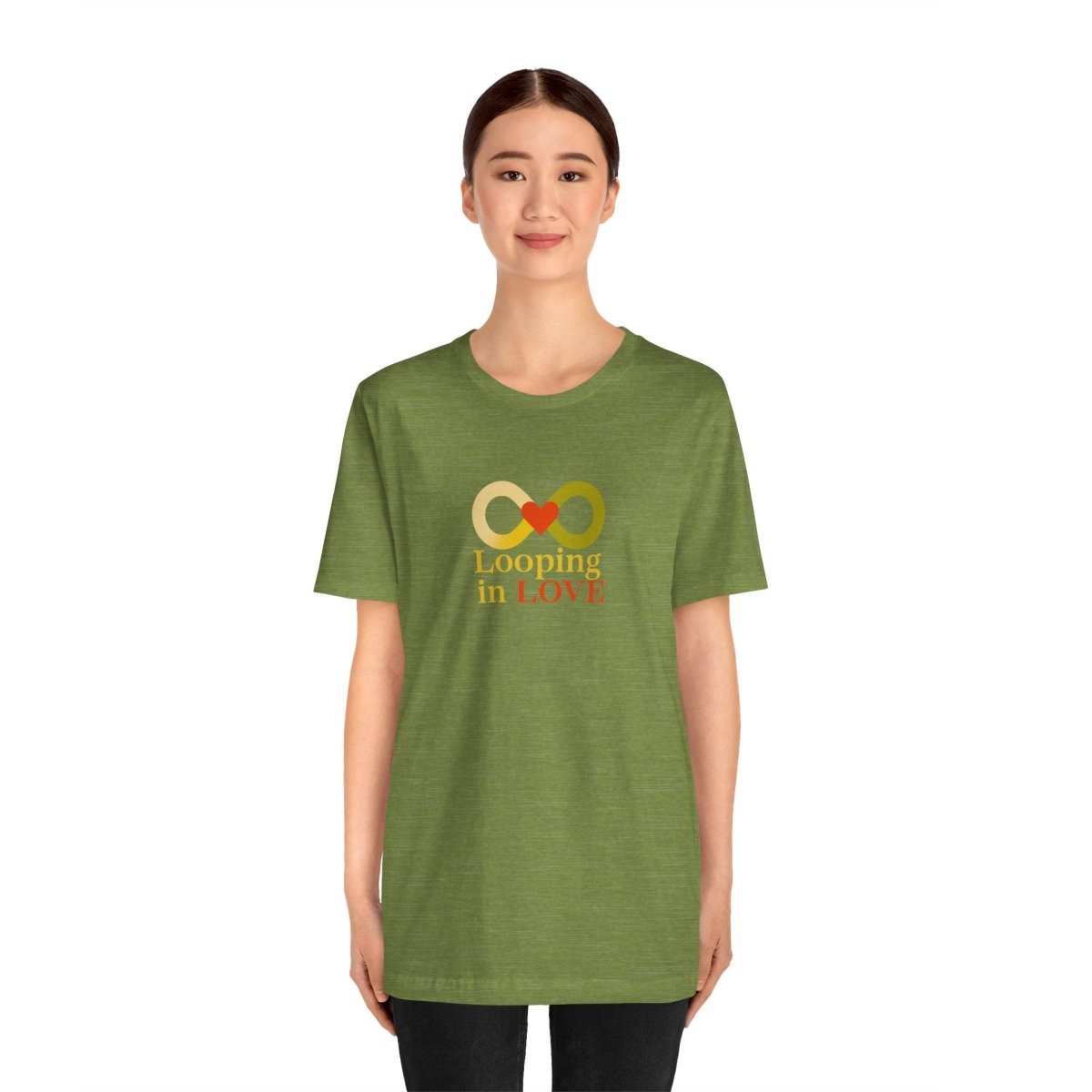 "Looping in LOVE" Unisex Tee | Perfect Gift for Couples, Valentine's Day, Anniversary, Casual Wear, Love Theme CW - 1 Yellow Orange - AI Tee Hero
