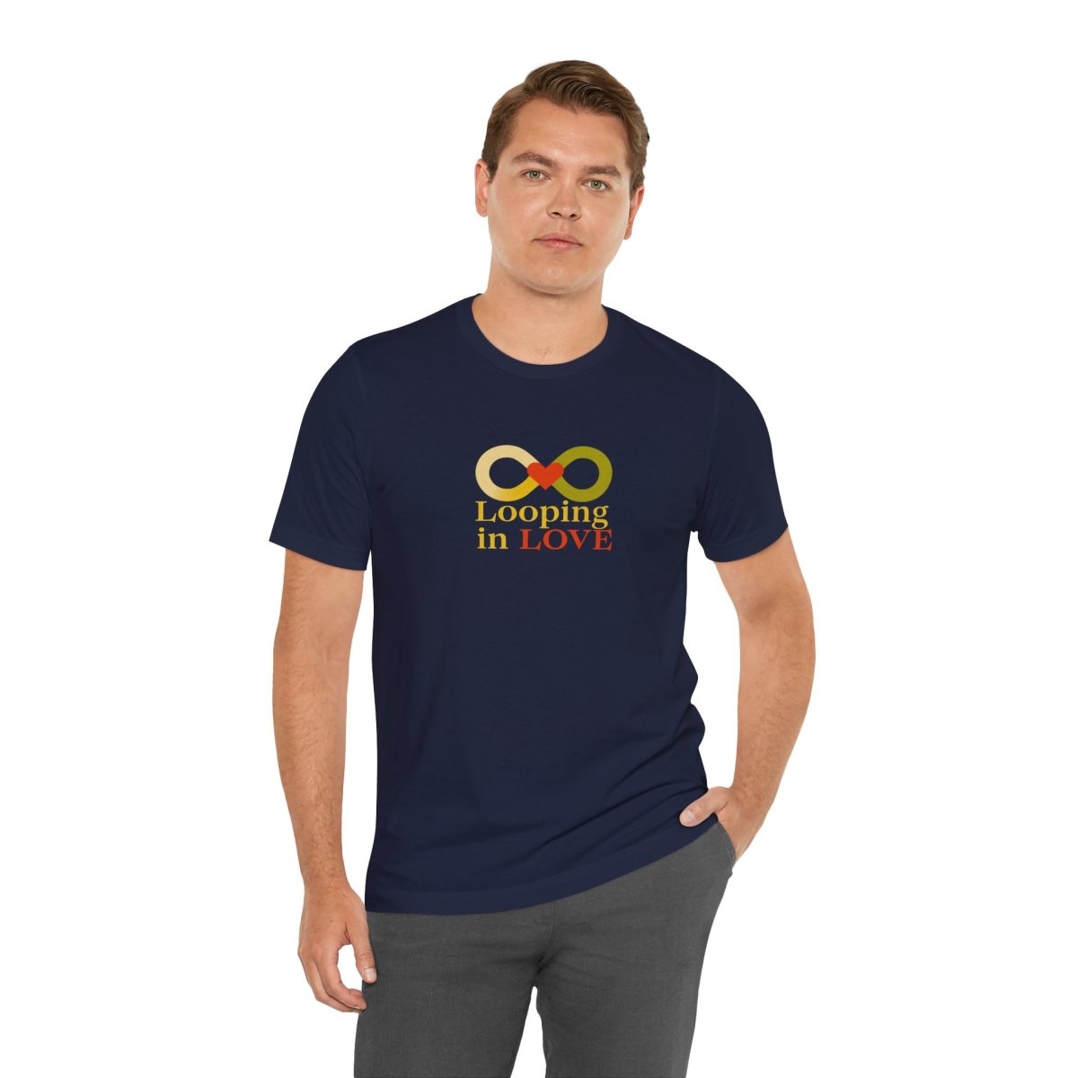 "Looping in LOVE" Unisex Tee | Perfect Gift for Couples, Valentine's Day, Anniversary, Casual Wear, Love Theme CW - 1 Yellow Orange - AI Tee Hero