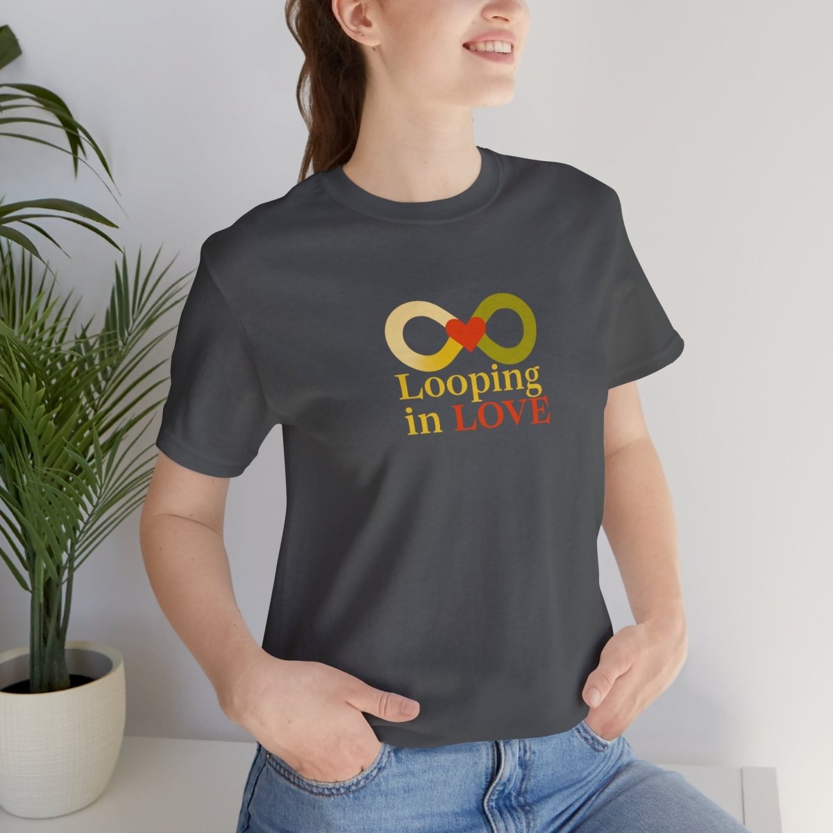 "Looping in LOVE" Unisex Tee | Perfect Gift for Couples, Valentine's Day, Anniversary, Casual Wear, Love Theme CW - 1 Yellow Orange - AI Tee Hero
