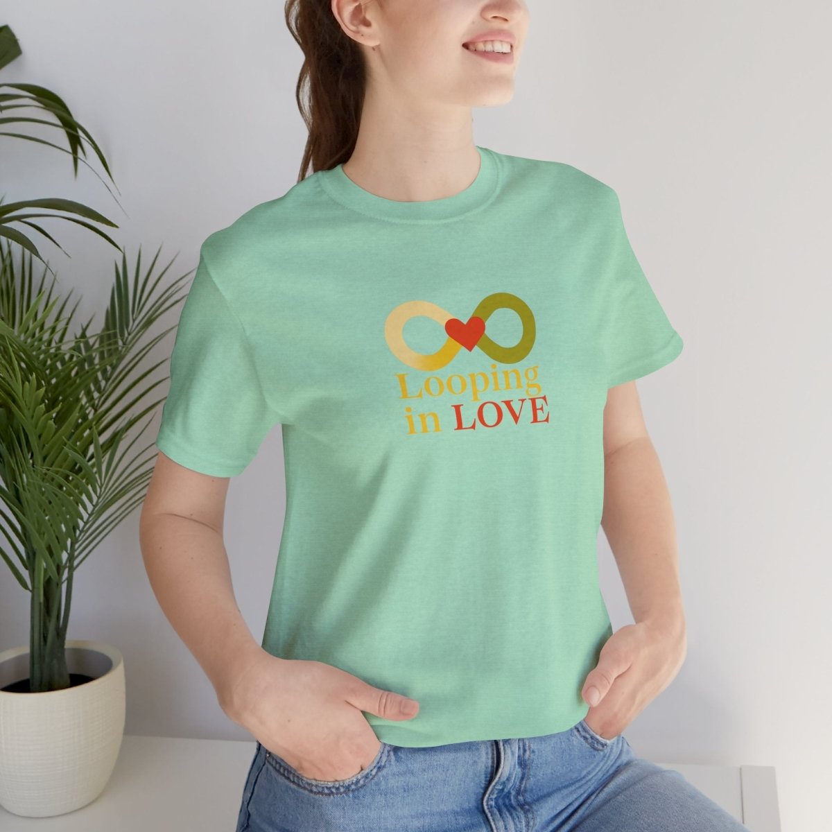 "Looping in LOVE" Unisex Tee | Perfect Gift for Couples, Valentine's Day, Anniversary, Casual Wear, Love Theme CW - 1 Yellow Orange - AI Tee Hero