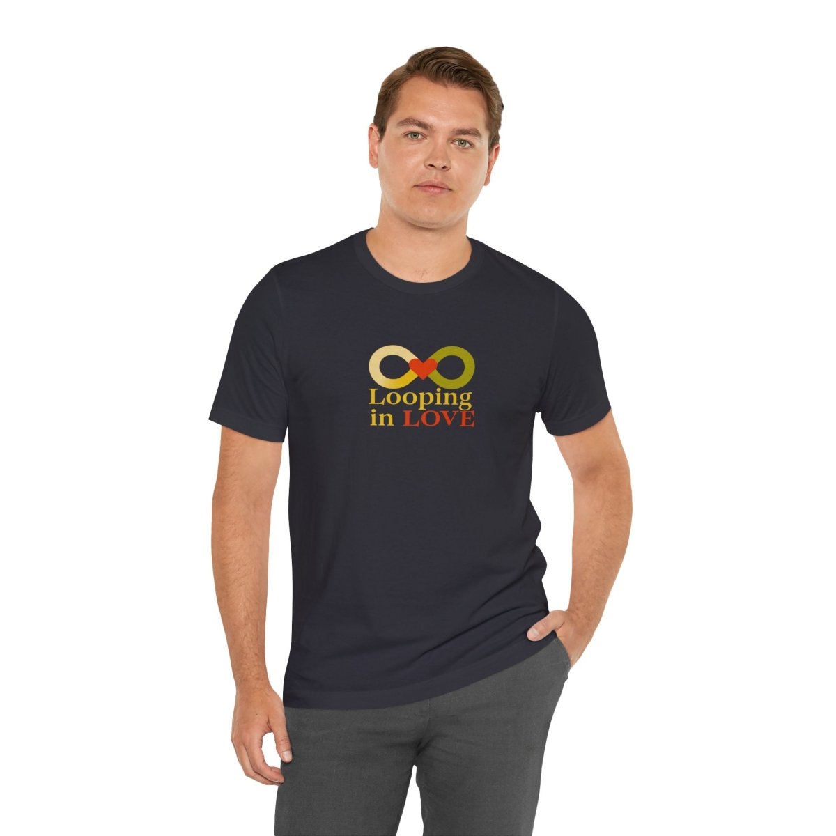 "Looping in LOVE" Unisex Tee | Perfect Gift for Couples, Valentine's Day, Anniversary, Casual Wear, Love Theme CW - 1 Yellow Orange - AI Tee Hero