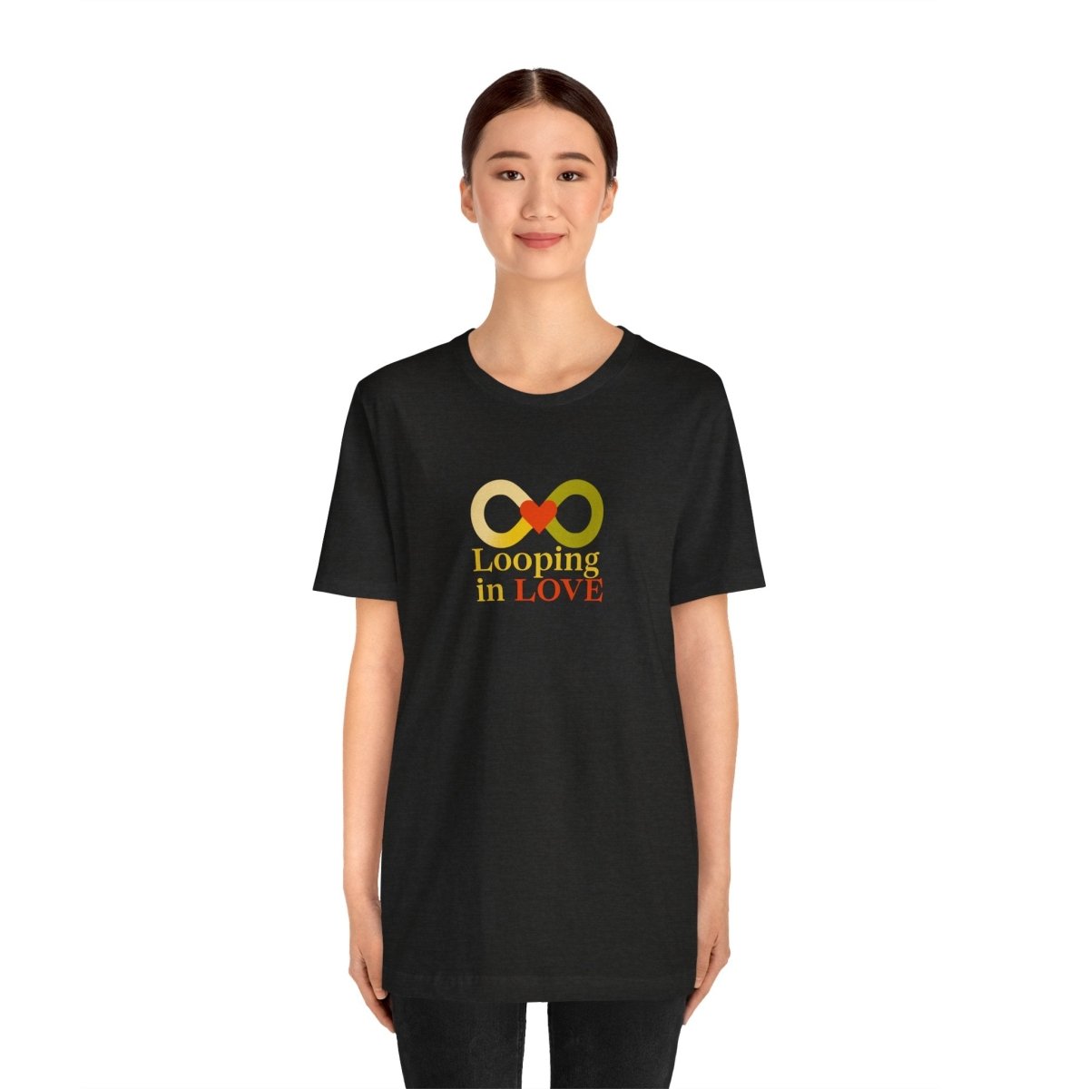 "Looping in LOVE" Unisex Tee | Perfect Gift for Couples, Valentine's Day, Anniversary, Casual Wear, Love Theme CW - 1 Yellow Orange - AI Tee Hero
