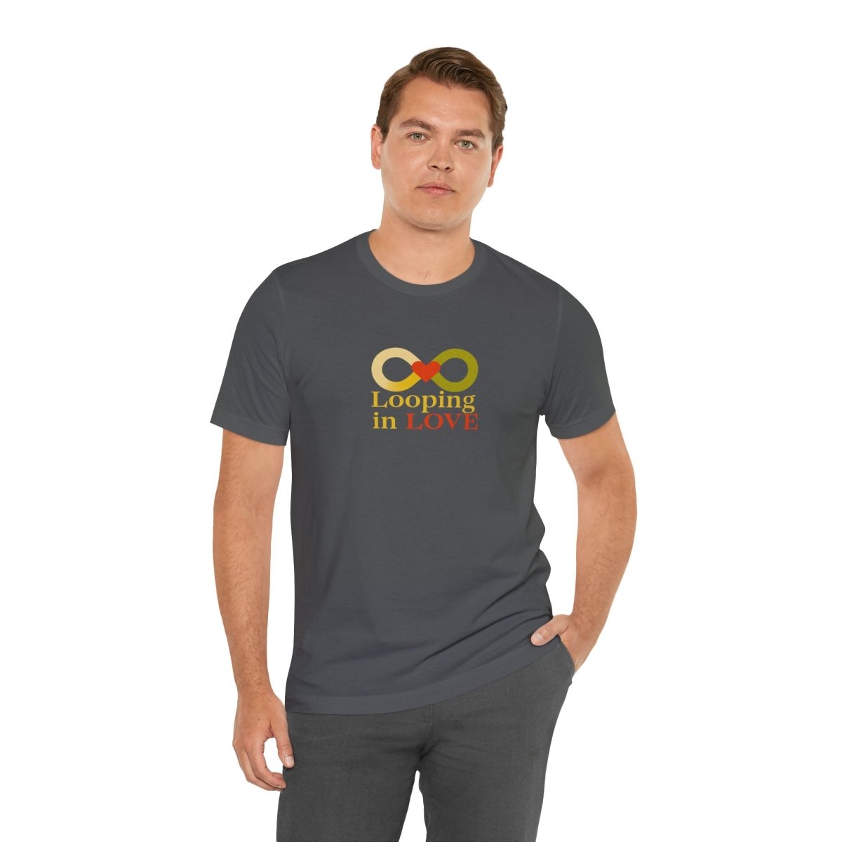"Looping in LOVE" Unisex Tee | Perfect Gift for Couples, Valentine's Day, Anniversary, Casual Wear, Love Theme CW - 1 Yellow Orange - AI Tee Hero