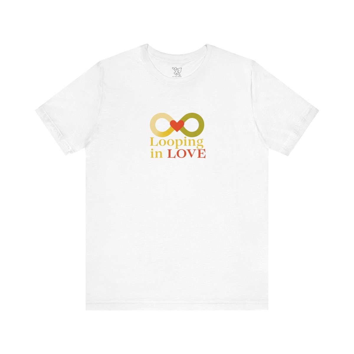 "Looping in LOVE" Unisex Tee | Perfect Gift for Couples, Valentine's Day, Anniversary, Casual Wear, Love Theme CW - 1 Yellow Orange - AI Tee Hero