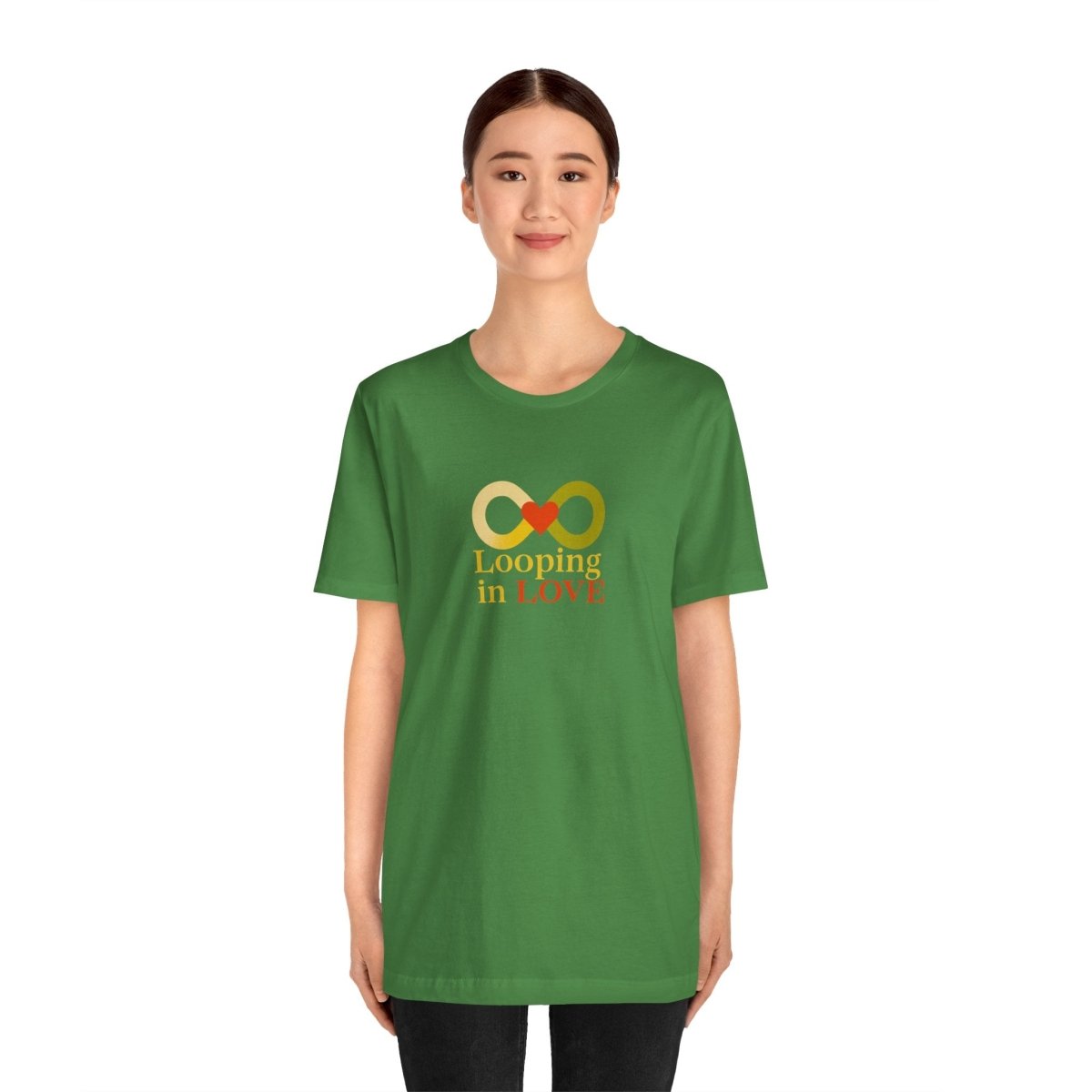"Looping in LOVE" Unisex Tee | Perfect Gift for Couples, Valentine's Day, Anniversary, Casual Wear, Love Theme CW - 1 Yellow Orange - AI Tee Hero