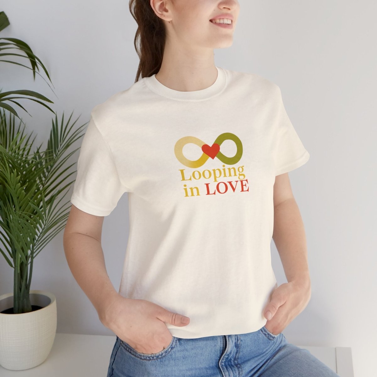 "Looping in LOVE" Unisex Tee | Perfect Gift for Couples, Valentine's Day, Anniversary, Casual Wear, Love Theme CW - 1 Yellow Orange - AI Tee Hero