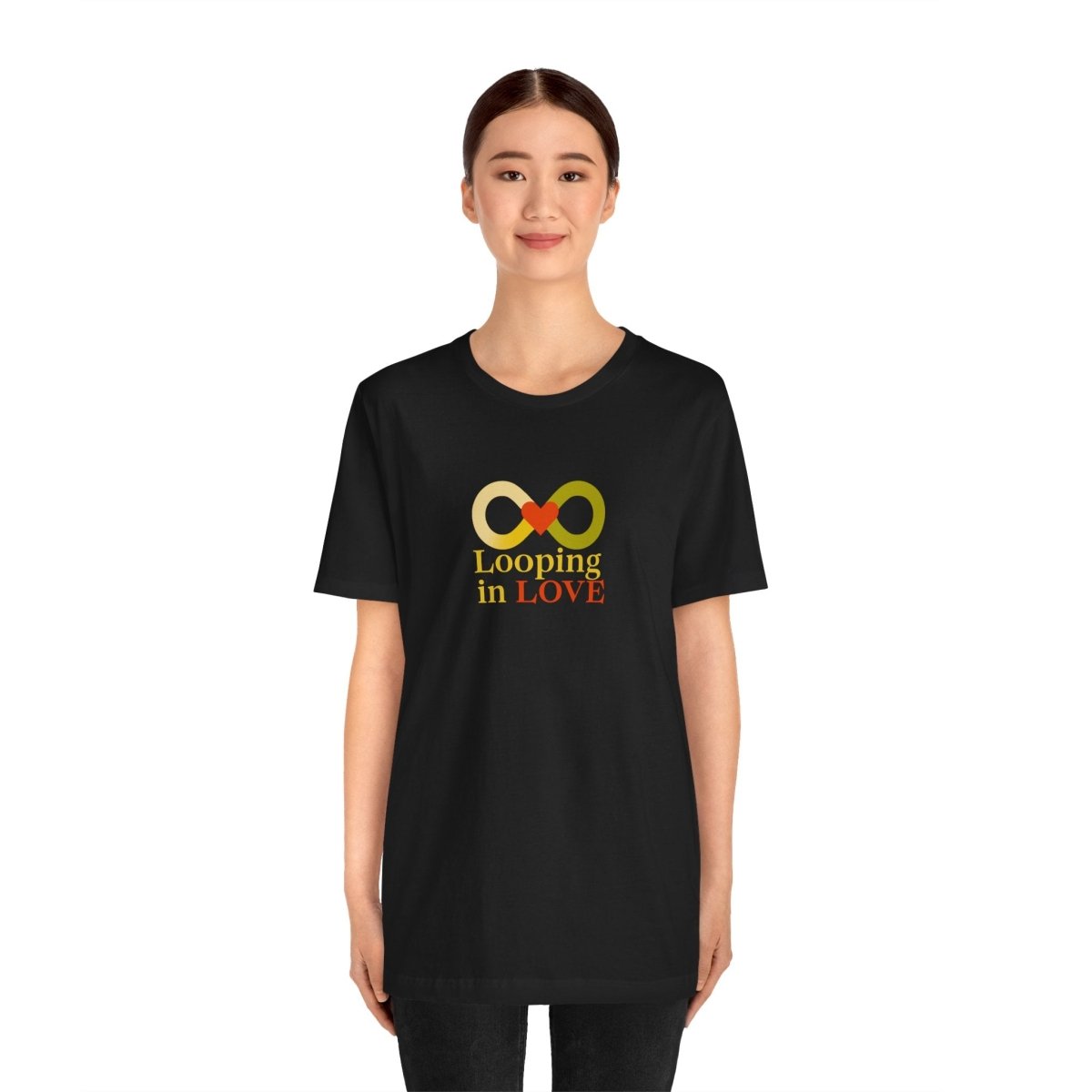 "Looping in LOVE" Unisex Tee | Perfect Gift for Couples, Valentine's Day, Anniversary, Casual Wear, Love Theme CW - 1 Yellow Orange - AI Tee Hero