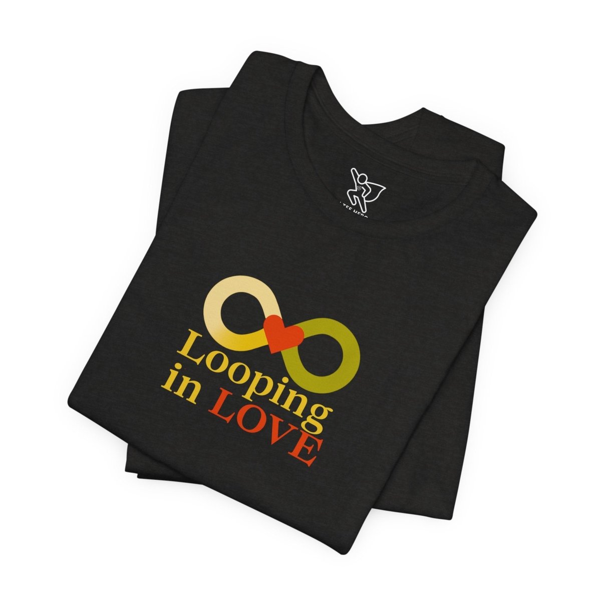 "Looping in LOVE" Unisex Tee | Perfect Gift for Couples, Valentine's Day, Anniversary, Casual Wear, Love Theme CW - 1 Yellow Orange - AI Tee Hero