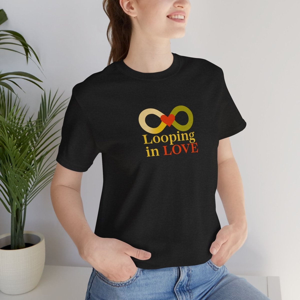 "Looping in LOVE" Unisex Tee | Perfect Gift for Couples, Valentine's Day, Anniversary, Casual Wear, Love Theme CW - 1 Yellow Orange - AI Tee Hero