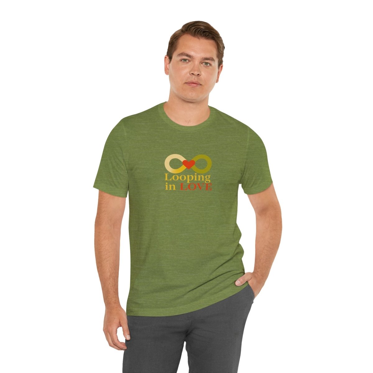 "Looping in LOVE" Unisex Tee | Perfect Gift for Couples, Valentine's Day, Anniversary, Casual Wear, Love Theme CW - 1 Yellow Orange - AI Tee Hero